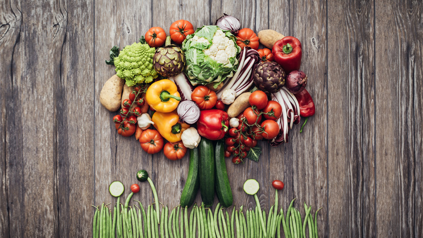 Fruit and vegetables on table