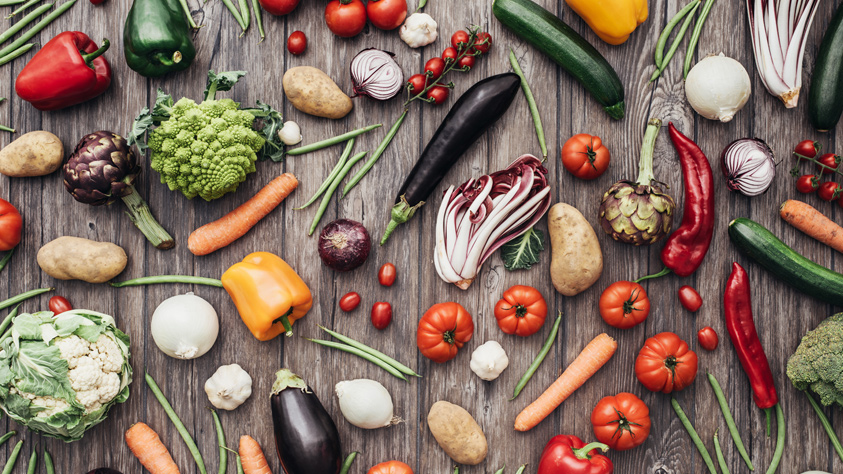 Vegetables laid out on table