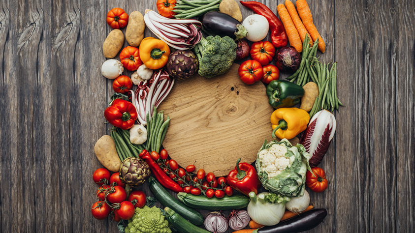 Vegetables laid out on table